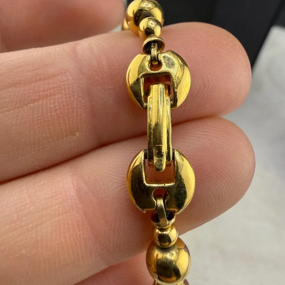 Vintage Trifari Bracelet Gold Tone  Black Red Bead Fold Over Clasp 6.5